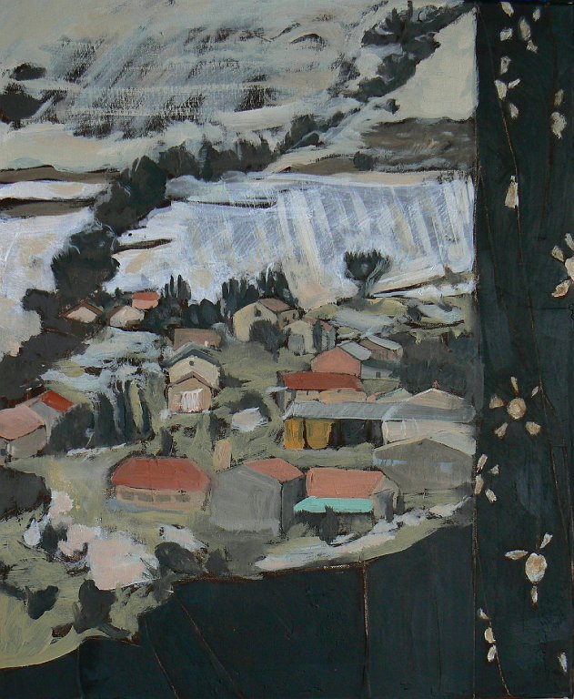 Hameau sous la neige 12F - huile sur toile